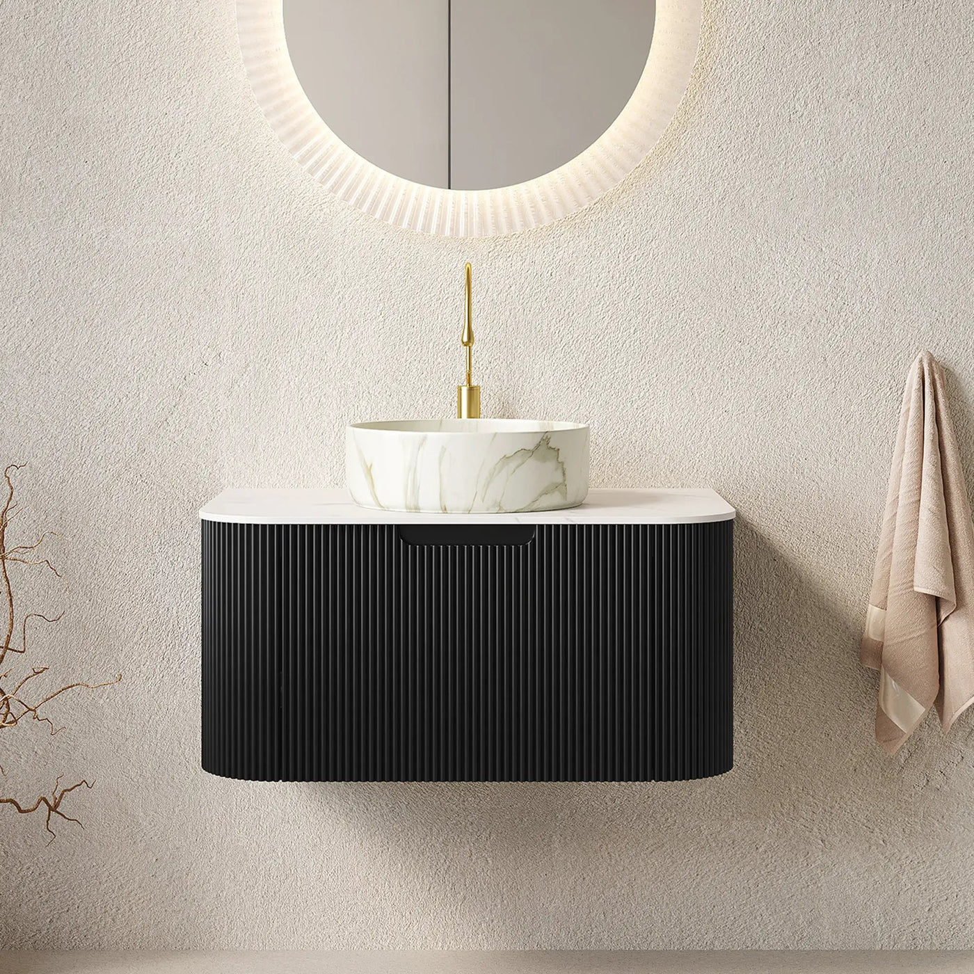 DINA 30" Bathroom Vanity & Sink with Floating Curved Edges by HouseOfZazla