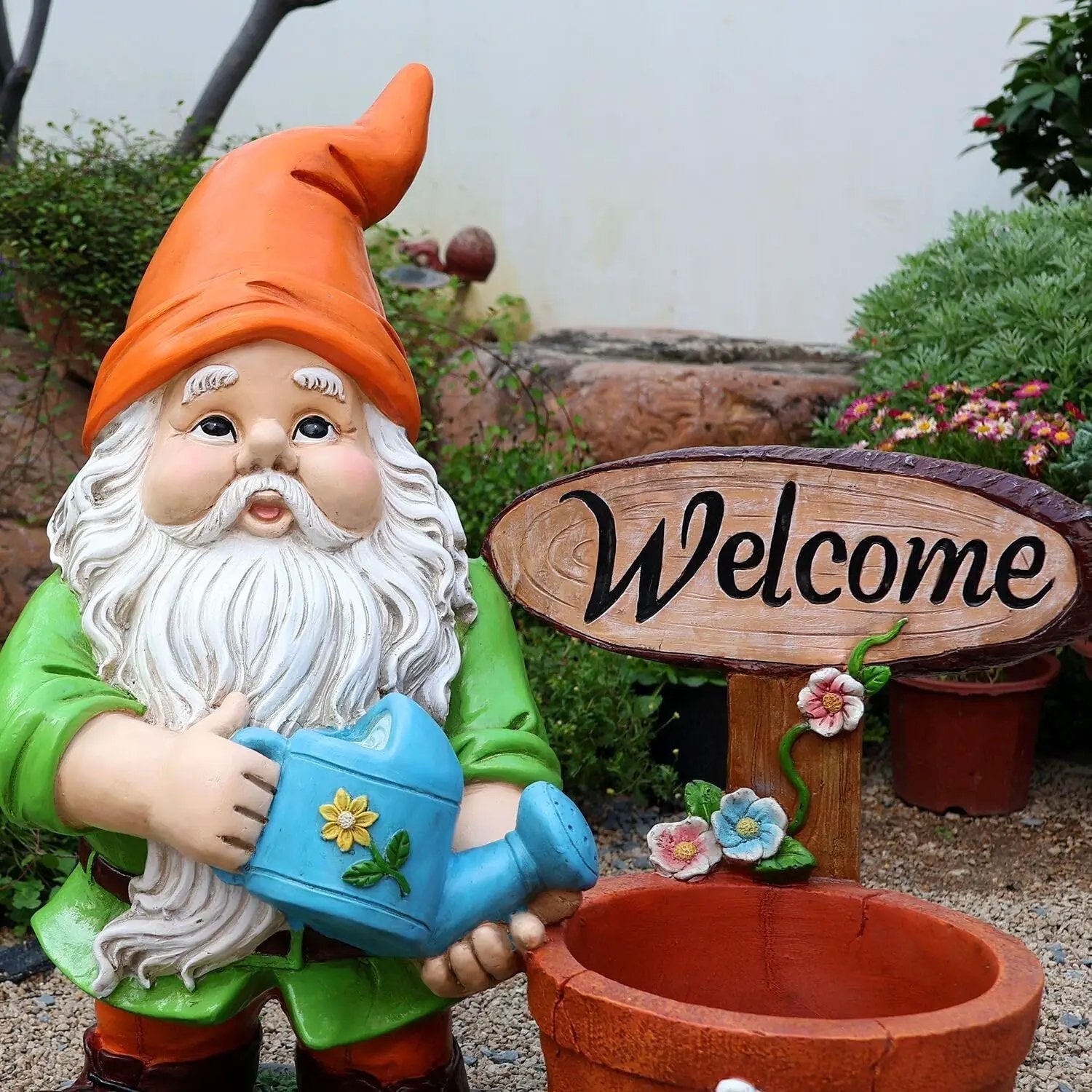 Outdoor Garden Sculpture Gnome Flower Pot Planter by HouseOfZazla