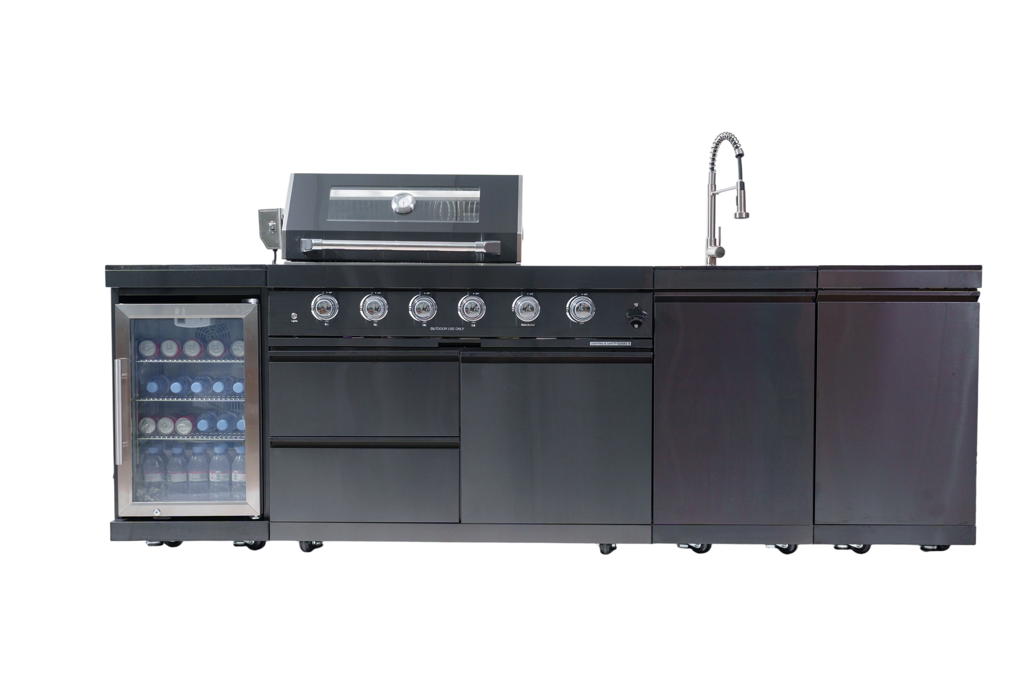 104" 4-Burner 72000 BTU Black Outdoor Kitchen Island Grill with Storage Cabinets & Drawers by Chery Industrial