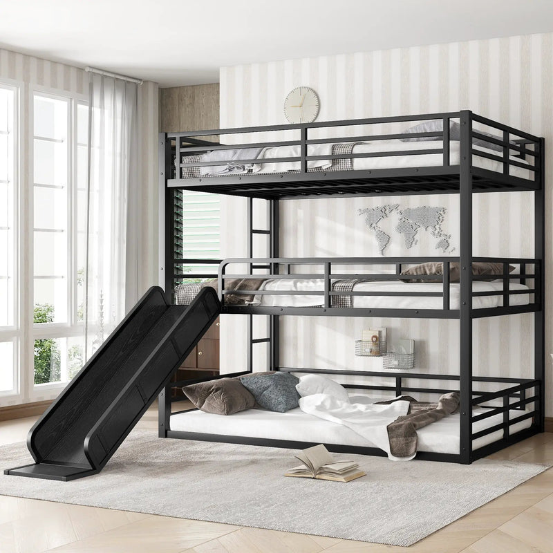 Full Over Full Over Full Bunk Bed with Slide by HouseOfZazla
