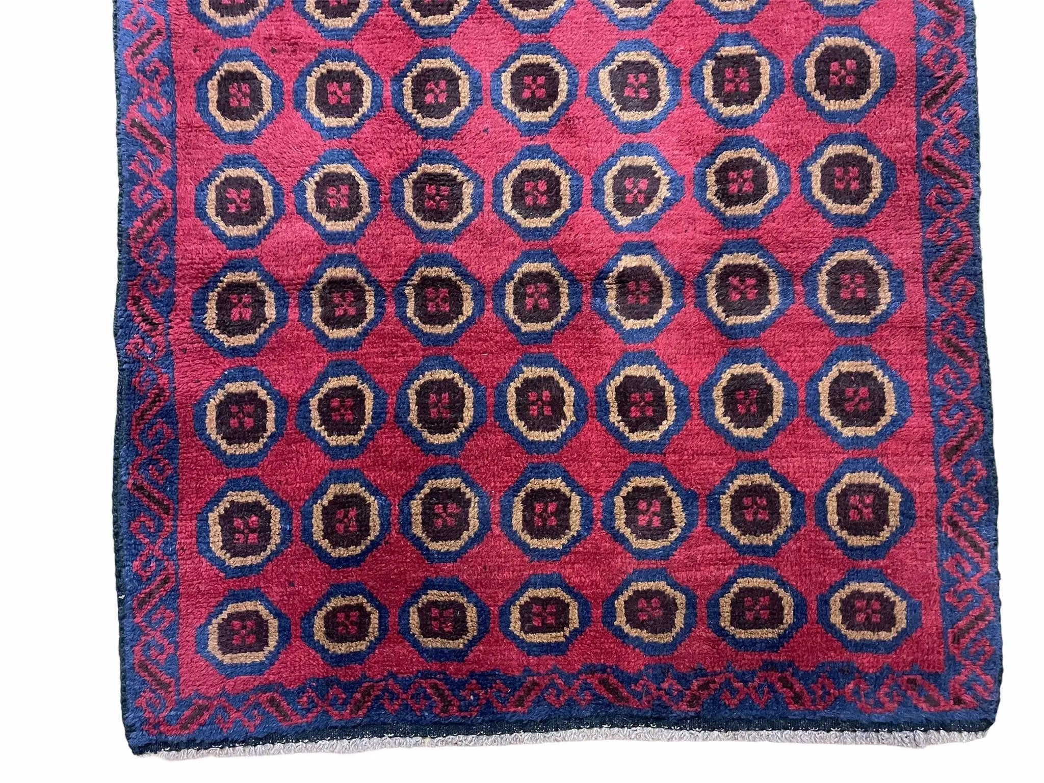 3'X 4'8" Vintage Handmade Tribal Wool Rug Balouchi Rug Afghan Rug Red Beige Blue by Jewel Rugs