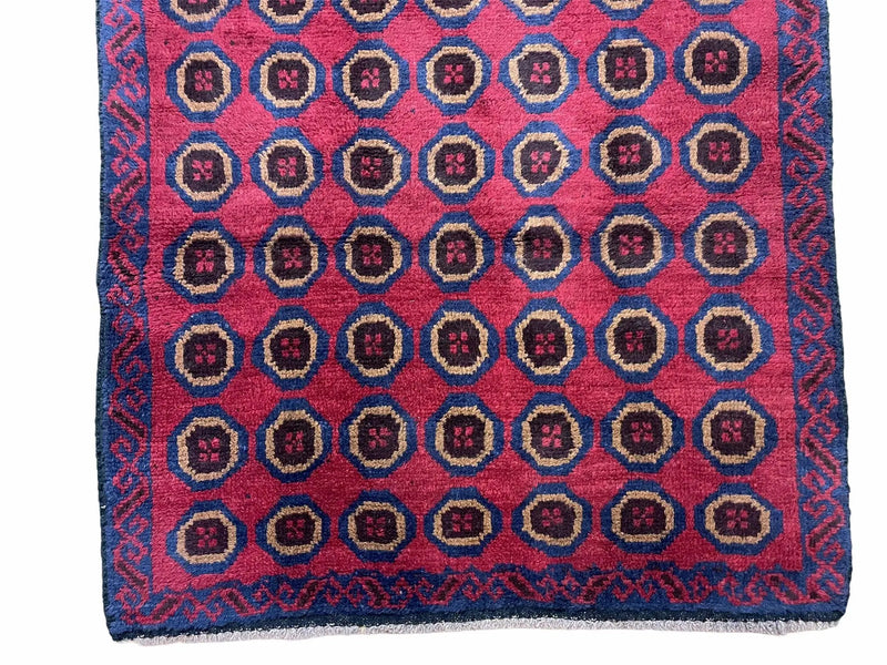 3'X 4'8" Vintage Handmade Tribal Wool Rug Balouchi Rug Afghan Rug Red Beige Blue by Jewel Rugs