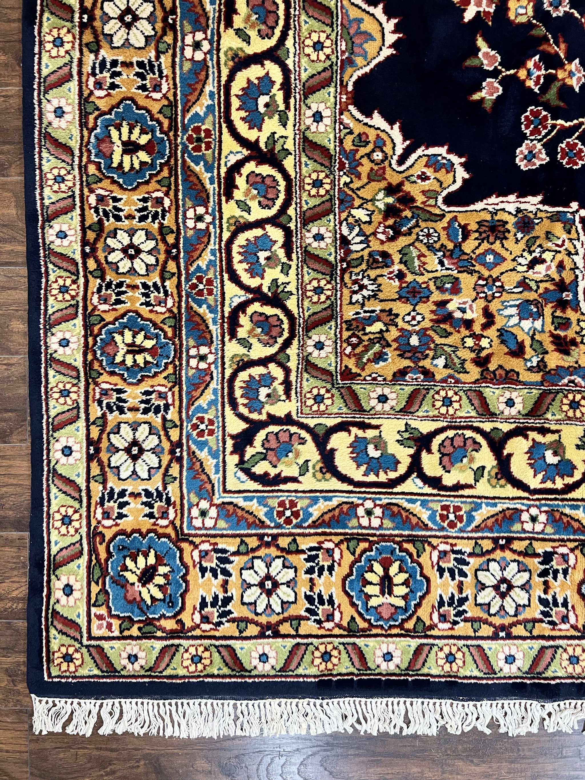 Indo Persian Rug 12x15, Mahal Sarouk Rug 12 x 15, Wool Hand Knotted Vintage Carpet, Navy Blue, Oversized Rug, Center Medallion by Jewel Rugs