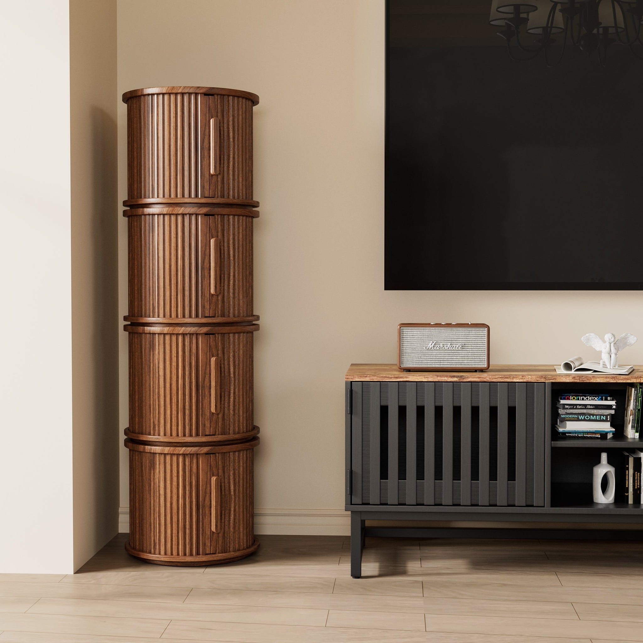 4-Piece Round Coffee Table Set with Sliding Door Storage by HouseOfZazla