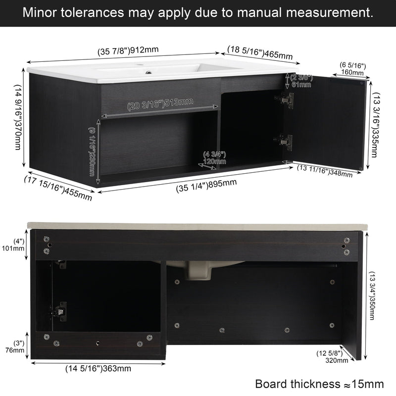 Wall Mounted Floating Bathroom Vanity With Open Shelf & Soft Close Door