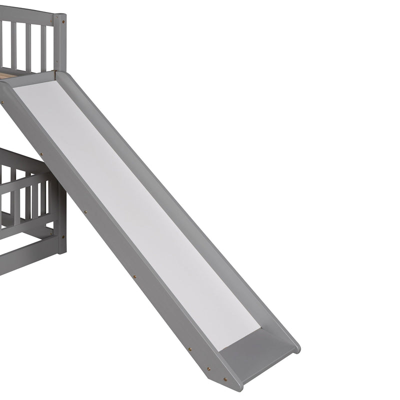 Low Bunk Bed With Slide, Fence And Ladder