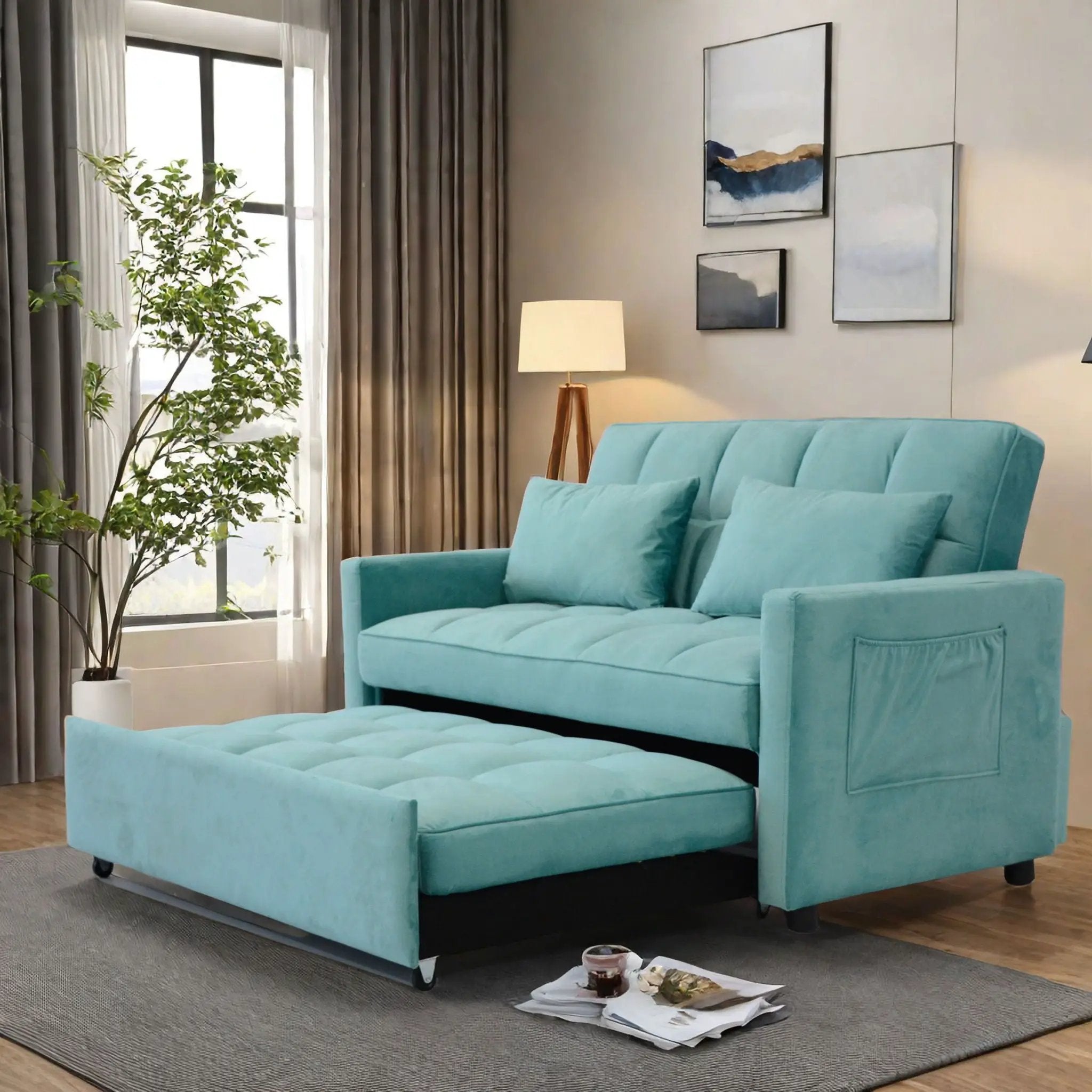 3 In 1 Convertible Sleeper Sofa Bed, Modern Fabric Loveseat Futon Sofa Couch With Pullout Bed, Small Love Seat Lounge Sofa With Reclining Backrest, Furniture For Living Room by Unique Piece Furniture