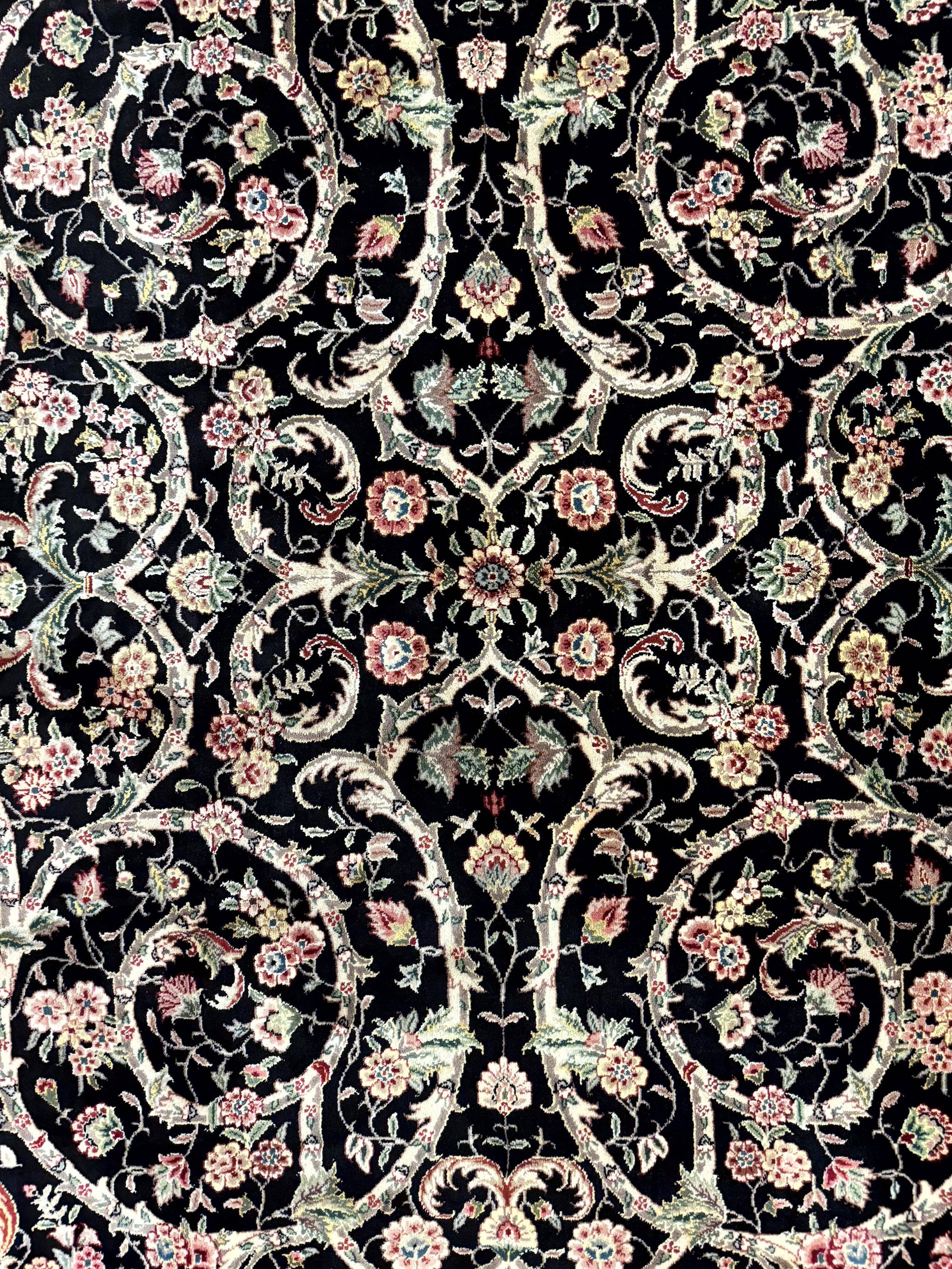 Black Pak Persian Rug 8x11, Floral Pattern, Hand Knotted Vintage Wool Rug with Silk Highlights, Fine 200 KPSI by Jewel Rugs