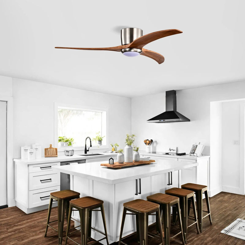 52" Flush Mount Fan Light with Solid Wood Blades and Remote Control by HouseOfZazla