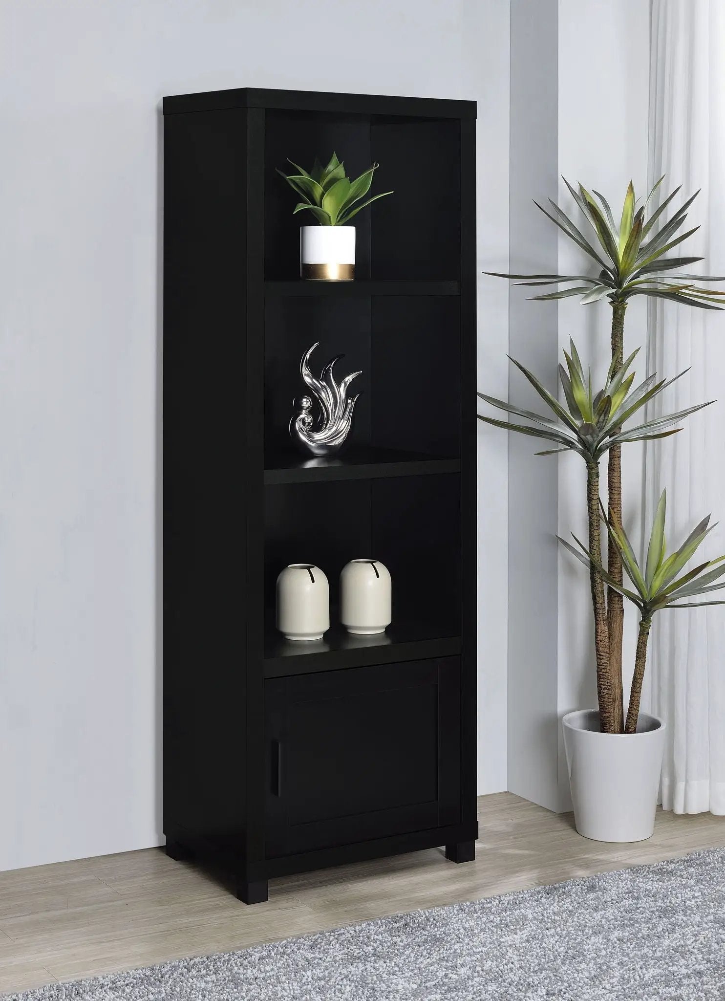 Sachin 3-shelf Engineered Wood Media Tower Black by Unique Piece Furniture