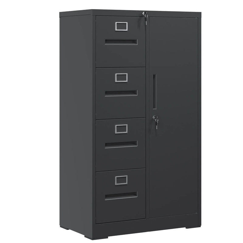 Metal Storage Vertical Filing Cabinet With Lock, 4 Drawers, 1 Door, Steel Construction, School / Office Use by Unique Piece Furniture