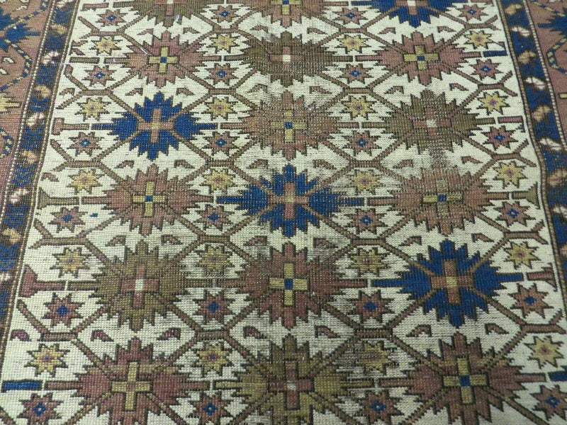 4' X 5' Antique Handmade Caucasian Kazak Shirvan Wool Rug Snow Flakes by Jewel Rugs