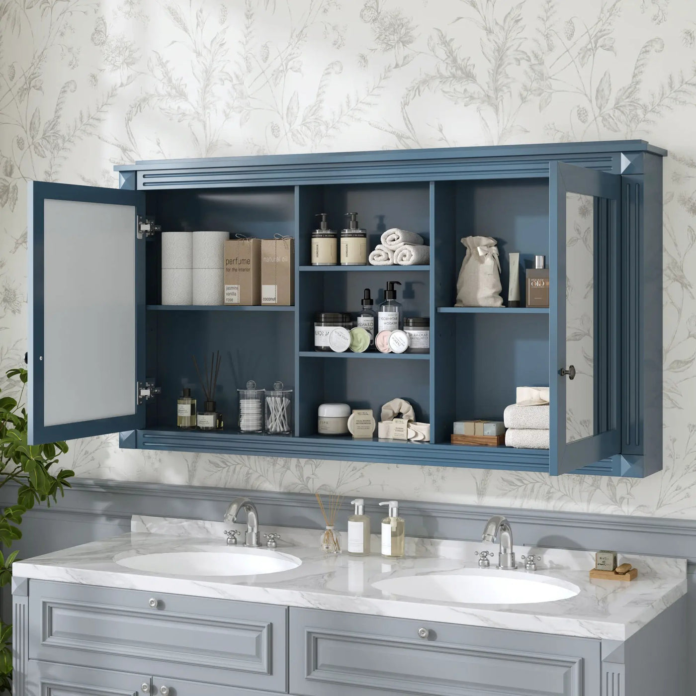 Modern Wall-Mount 2 In 1 Mirror Cabinet With Adjustable Shelves, Soft-Closing Hinges by Unique Piece Furniture