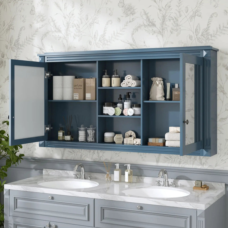Modern Wall-Mount 2 In 1 Mirror Cabinet With Adjustable Shelves, Soft-Closing Hinges by HouseOfZazla