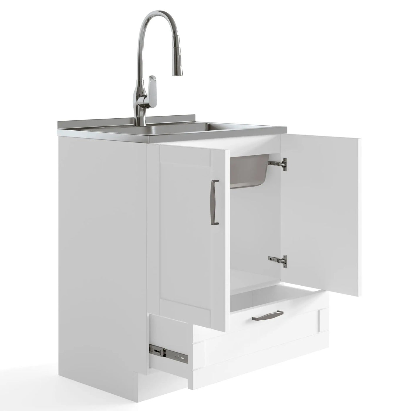 Reed - Deluxe Laundry Cabinet With Pull-Out Faucet And Stainless Steel Sink by HouseOfZazla