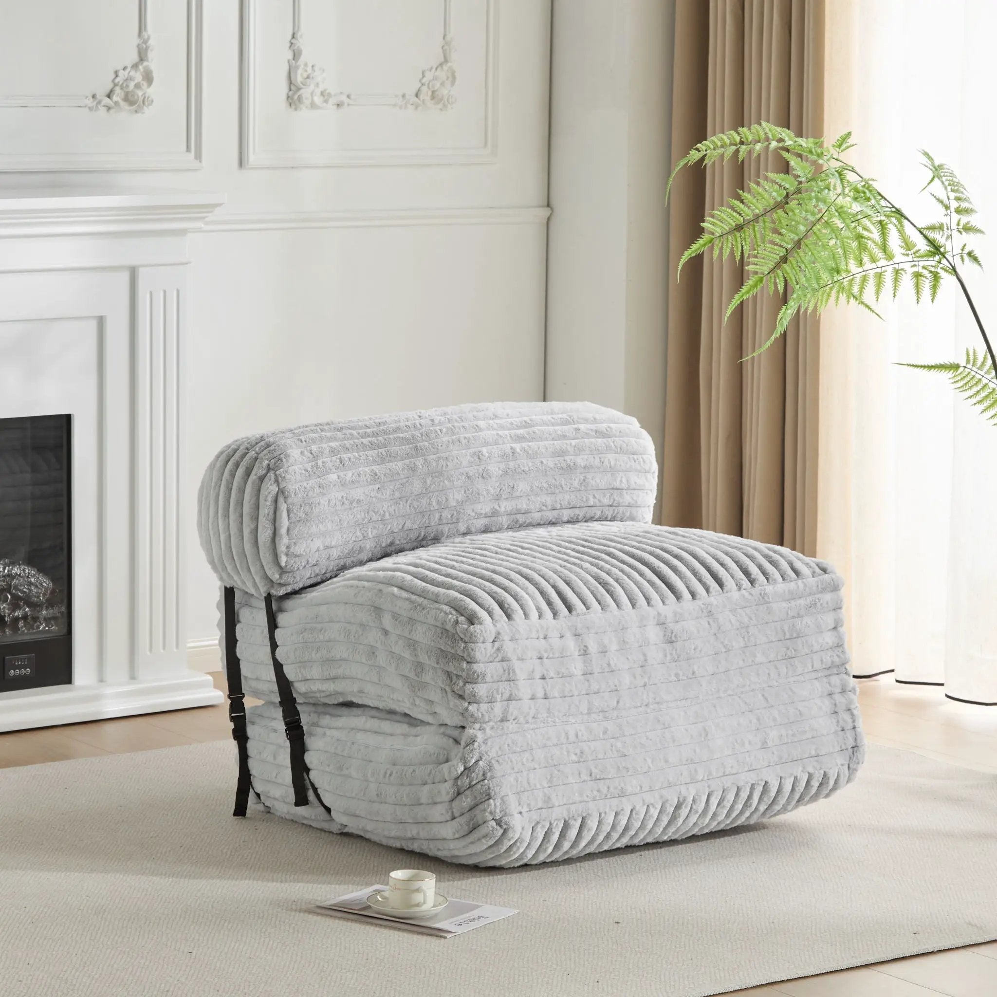 Latina Indoor Foldable Bean Bag Lounge Chair - Light Gray by HouseOfZazla
