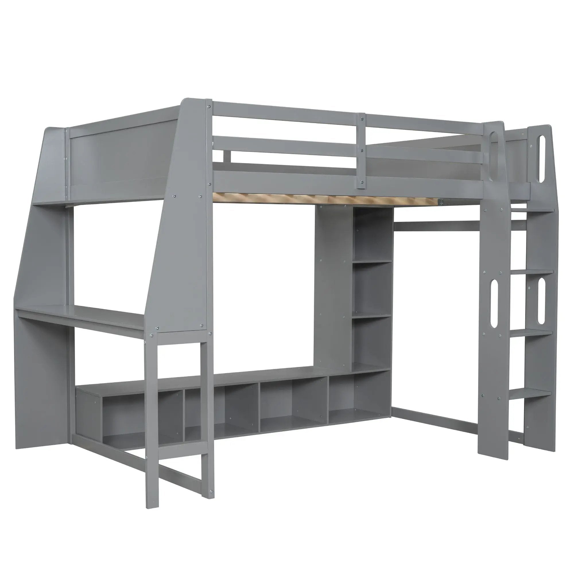 Gaming Loft Bed With Desk, Multi Storage Shelves, LED Lighting, And Hanging Clothes Rack by Unique Piece Furniture