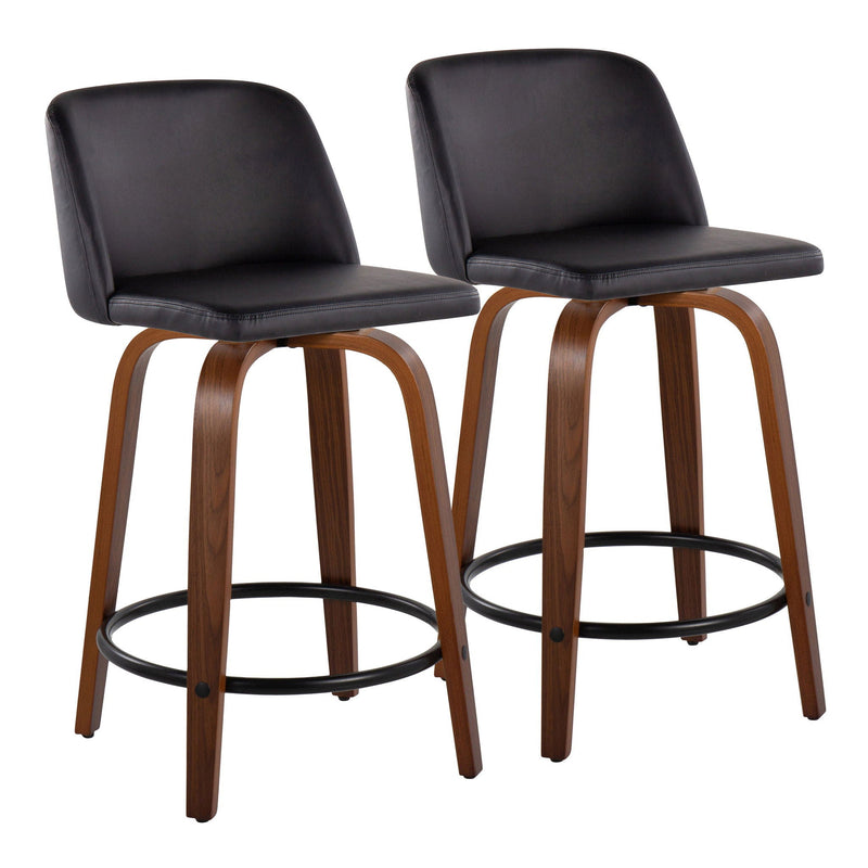 Toriano - Mid Century Modern, Fixed Height Counter Stool & Swivel And Round Footrest (Set of 2) by HouseOfZazla
