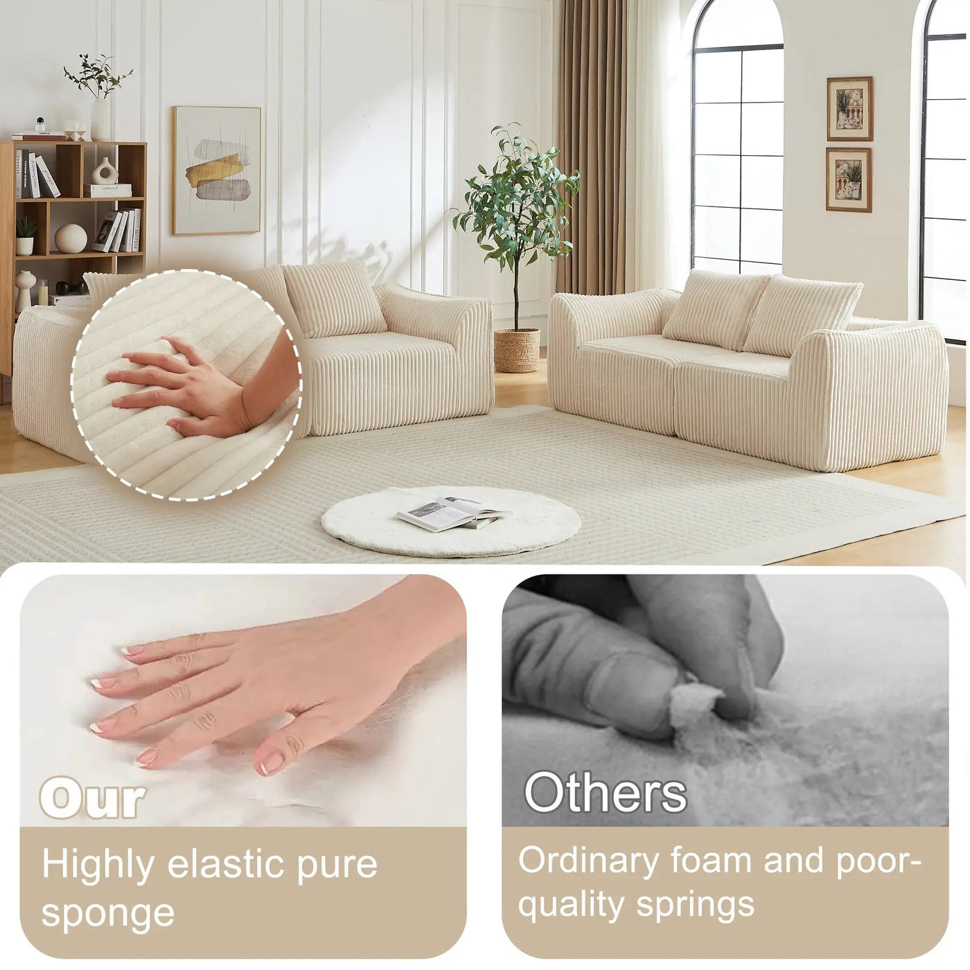 Minimalist 3+2 Seater Corduroy Sofa Set by HouseOfZazla