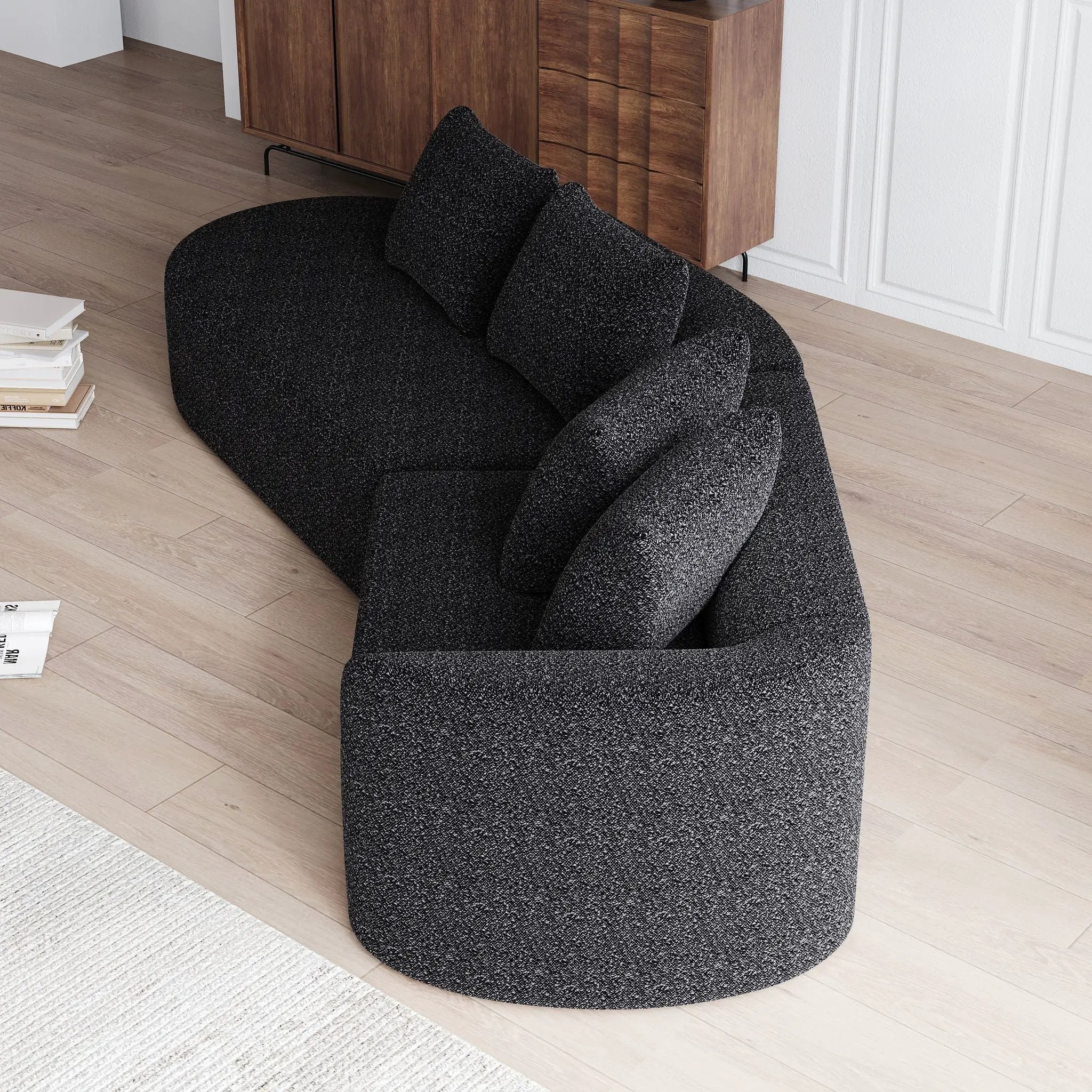 Upholstered Oversized Sectional Sofa, 4 Seater Extra Deep & Wide Seat Curved Cloud Couch With 4 Throw Pillows, Free Combination Living Room - Black by HouseOfZazla