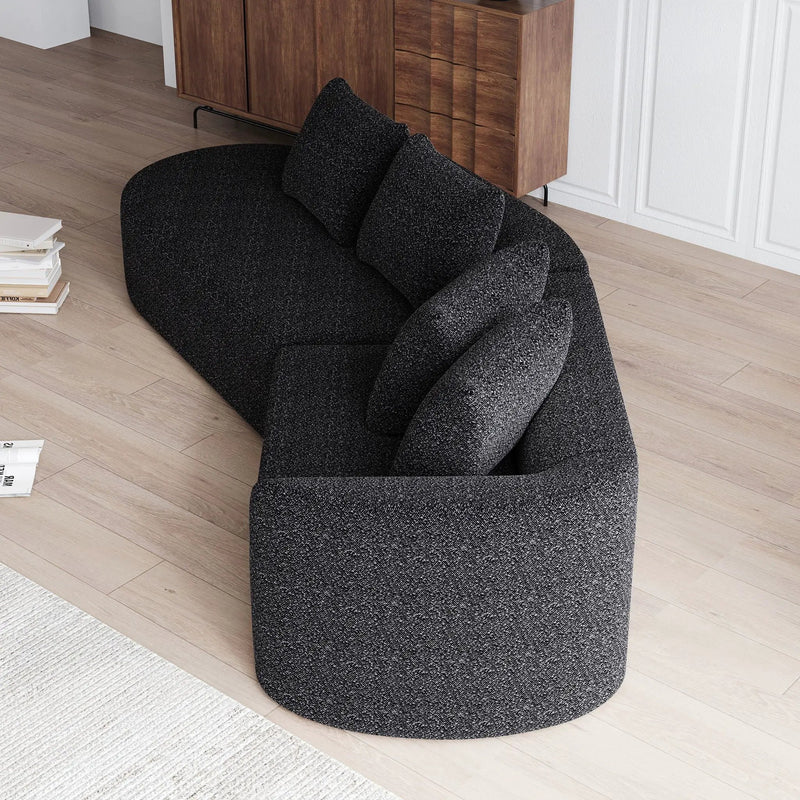 Upholstered Oversized Sectional Sofa, 4 Seater Extra Deep & Wide Seat Curved Cloud Couch With 4 Throw Pillows, Free Combination Living Room - Black by HouseOfZazla