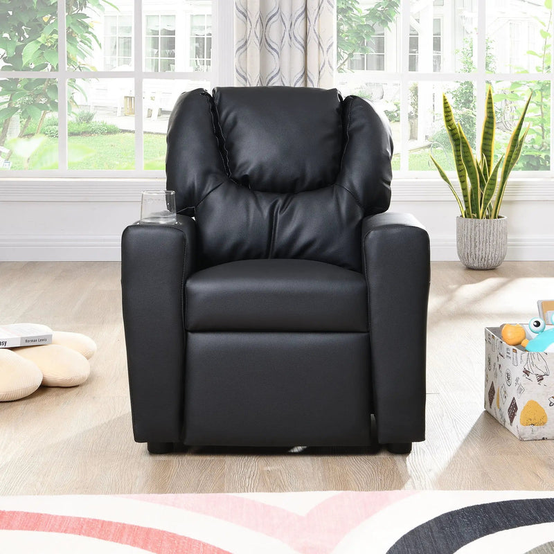 Sally Deluxe Kids Recliner Chair With Cup Holder - Black by Unique Piece Furniture