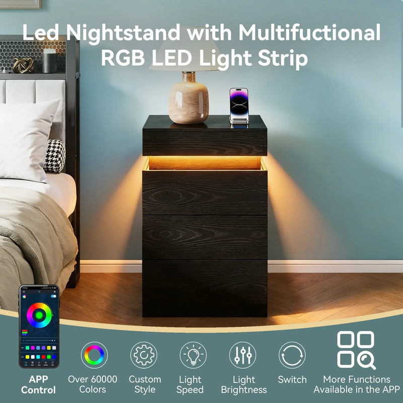 Nightstand with Built-In Charging Station and LED Lighting by HouseOfZazla