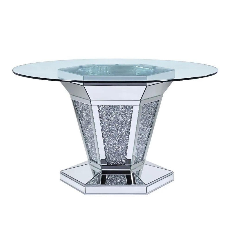 Noralie - Dining Table - Mirrored, Faux Diamonds & Clear Glass Top by Unique Piece Furniture