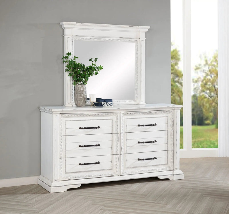 McKinney 6-drawer Bedroom Dresser with Mirror Vintage White by Unique Piece Furniture