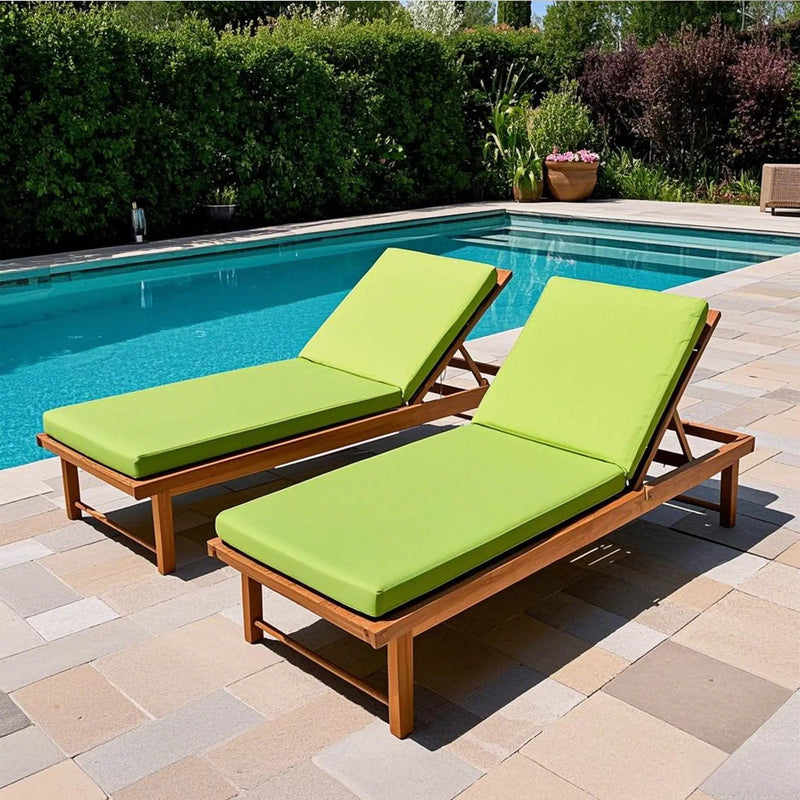 2 Piece Outdoor Chaise Lounge Chair Cushion Set With Pillow, Replacement Patio Seat Cushions - Apple Green by HouseOfZazla