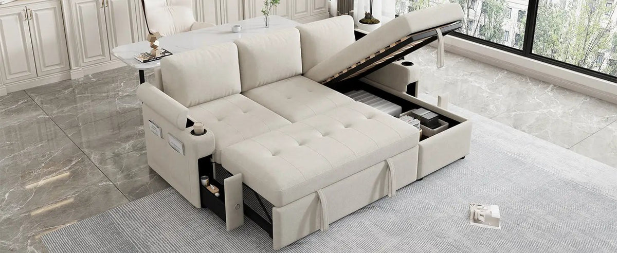 83.5" L-Shaped Sofa Couch Convertible Sofa Bed by HouseOfZazla