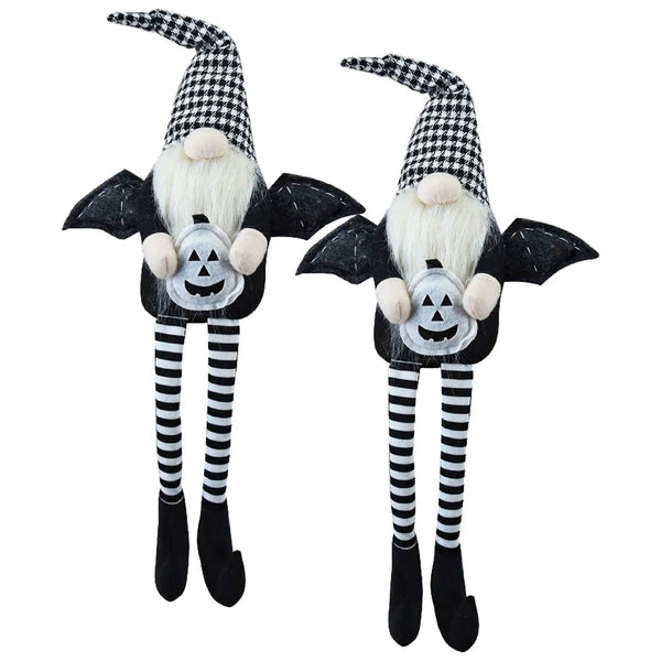 Sitting Gnome With Wings & Plaid Hat, For Halloween Decor