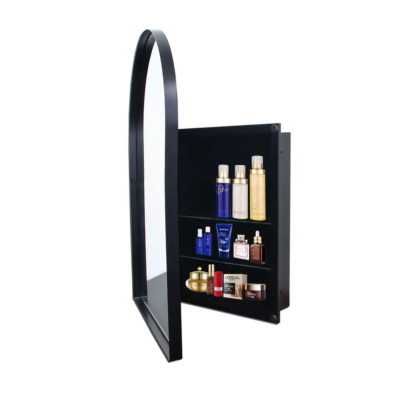 Arched Recessed Medicine Cabinet, Metal Framed Bathroom Wall Cabinet With Mirror And Adjustable Shelves, Wall Mirror With Storage For Bathroom by Unique Piece Furniture