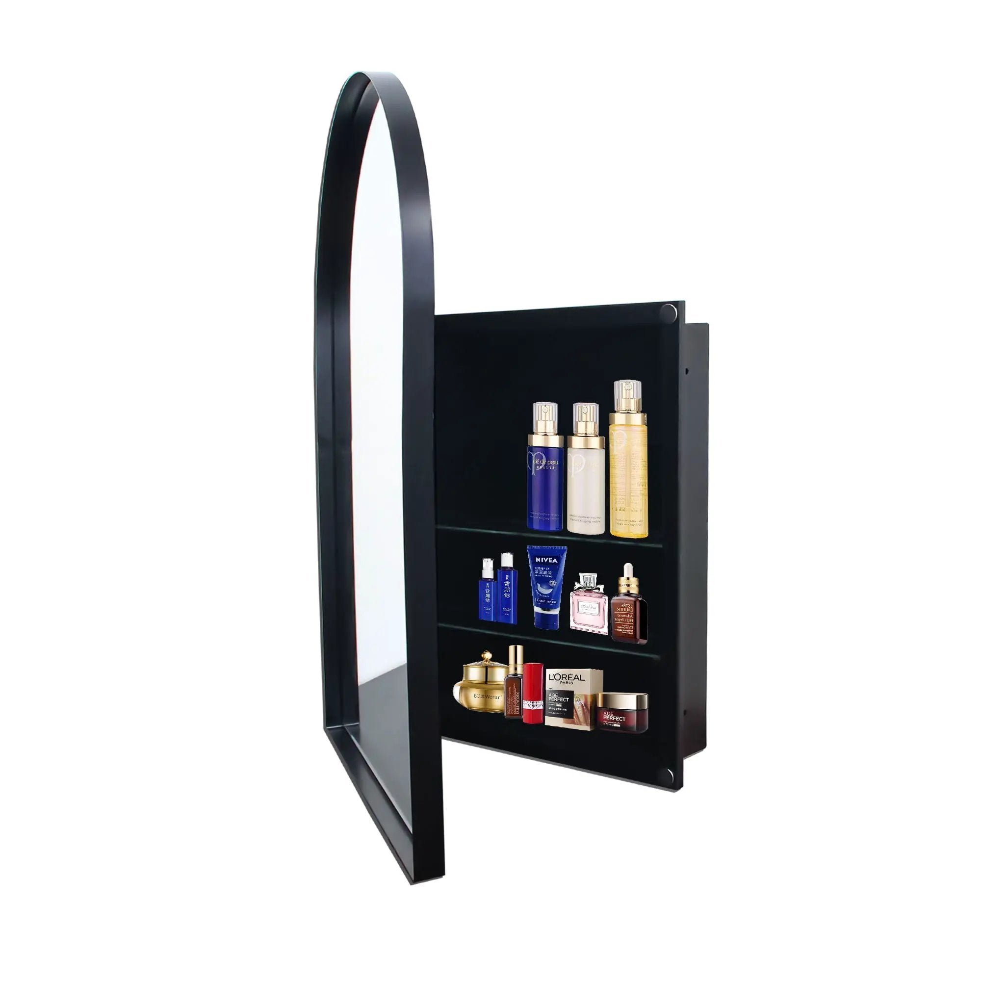 Arched Recessed Medicine Cabinet, Metal Framed Bathroom Wall Cabinet With Mirror And Adjustable Shelves, Wall Mirror With Storage For Bathroom by Unique Piece Furniture