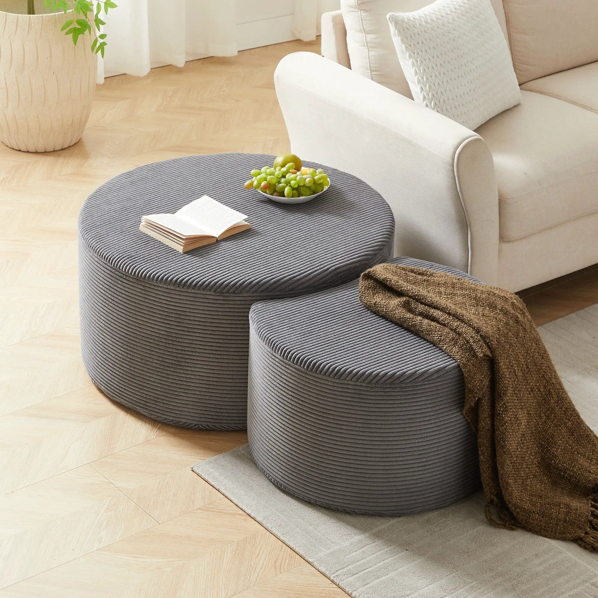Modern Upholstered Round Coffee Table For Living Room (Set of 2) by HouseOfZazla