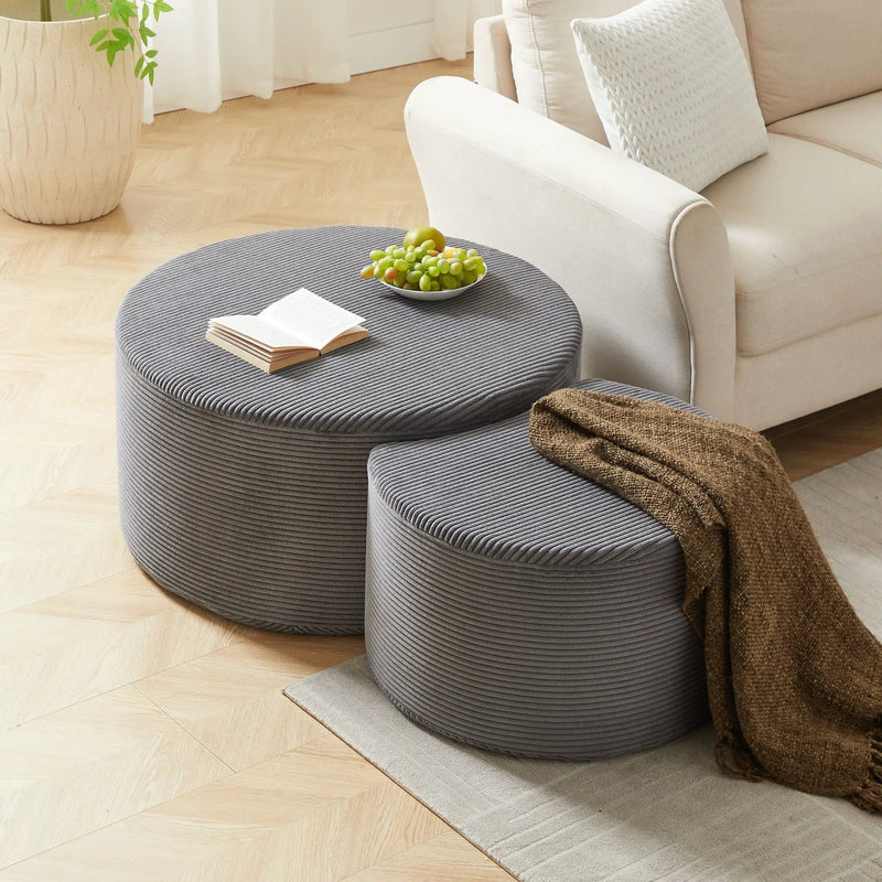 Modern Upholstered Round Coffee Table For Living Room (Set of 2) by HouseOfZazla