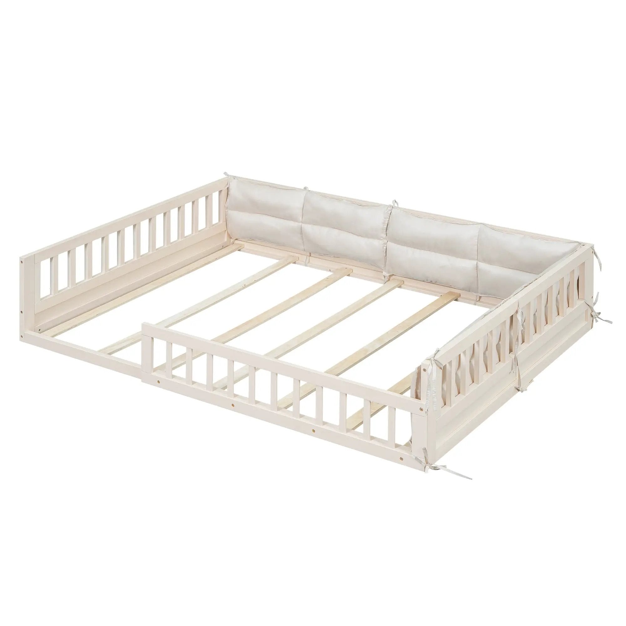 Wood Full Size Upholstered Platform Bed with Guardrail and Pillow by HouseOfZazla