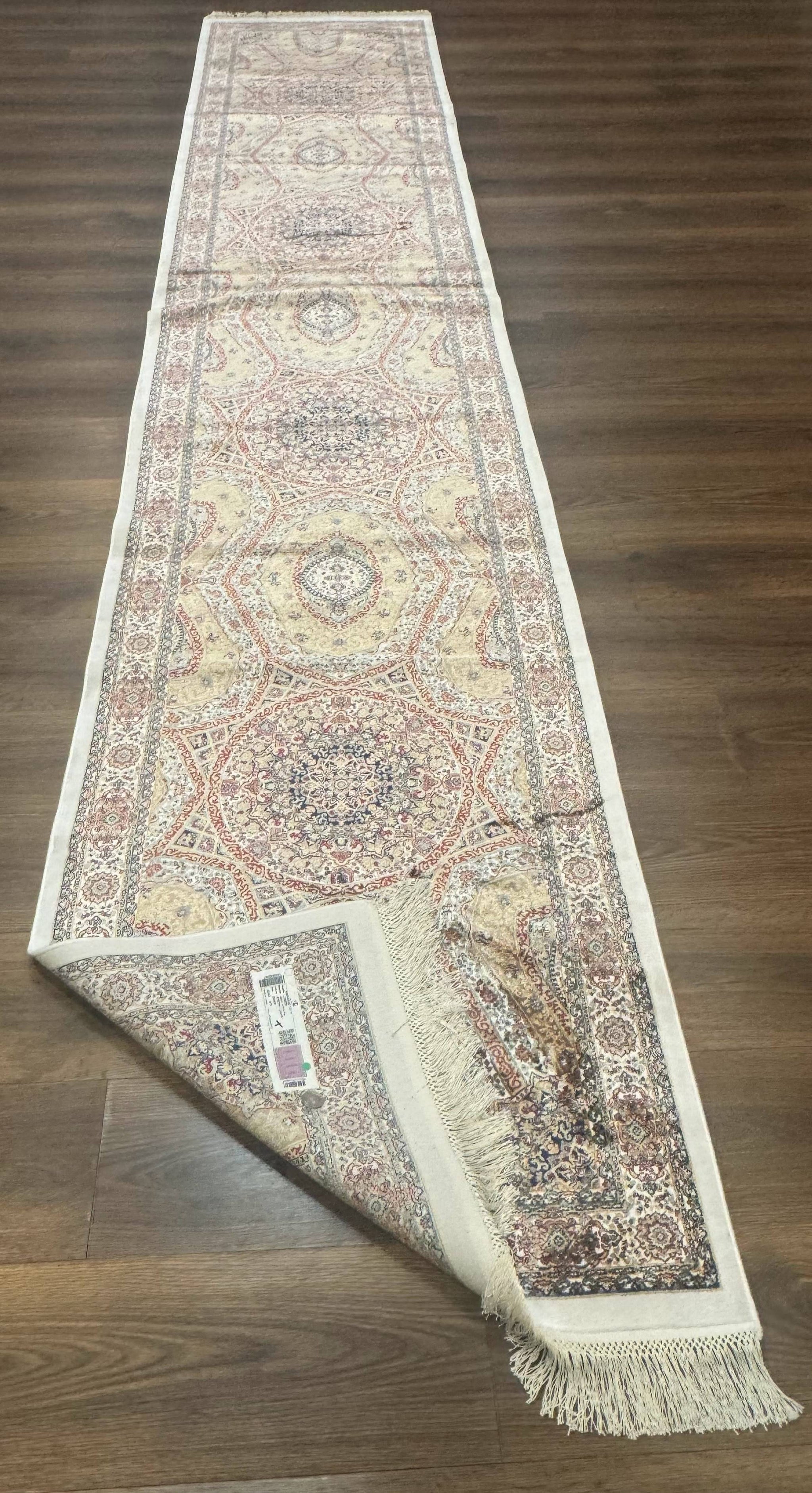 Turkish Silk Runner Rug 2.6 x 13, Dome Design, Hereke Runner, Bamboo Silk, New by Jewel Rugs