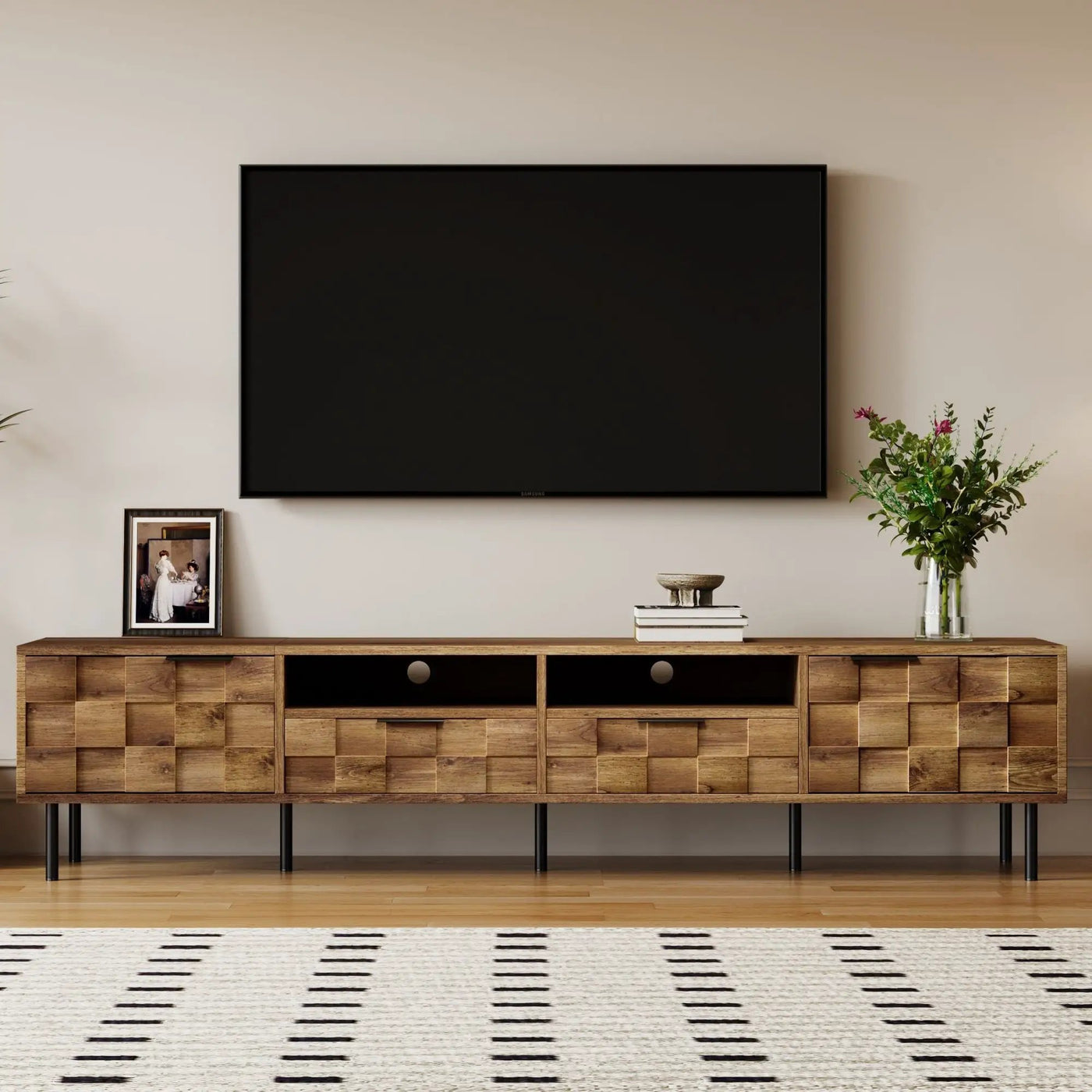 TV Stand With 2 Drawers, Media Console Table, Storage Cabinet With Cable Management by Unique Piece Furniture