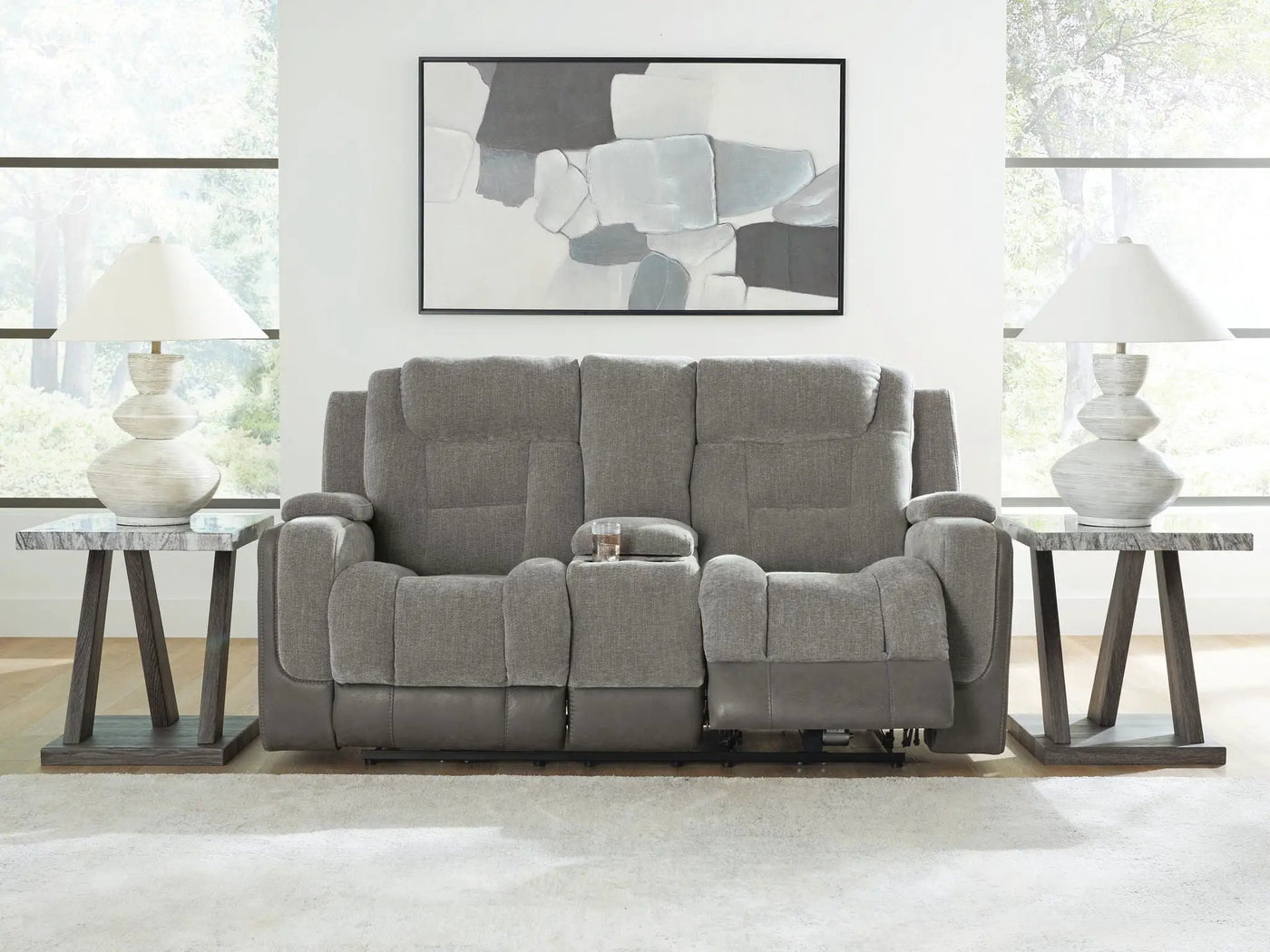 Mixed Motion - Power Reclining Loveseat With Console / Adjustable Headrest by Unique Piece Furniture
