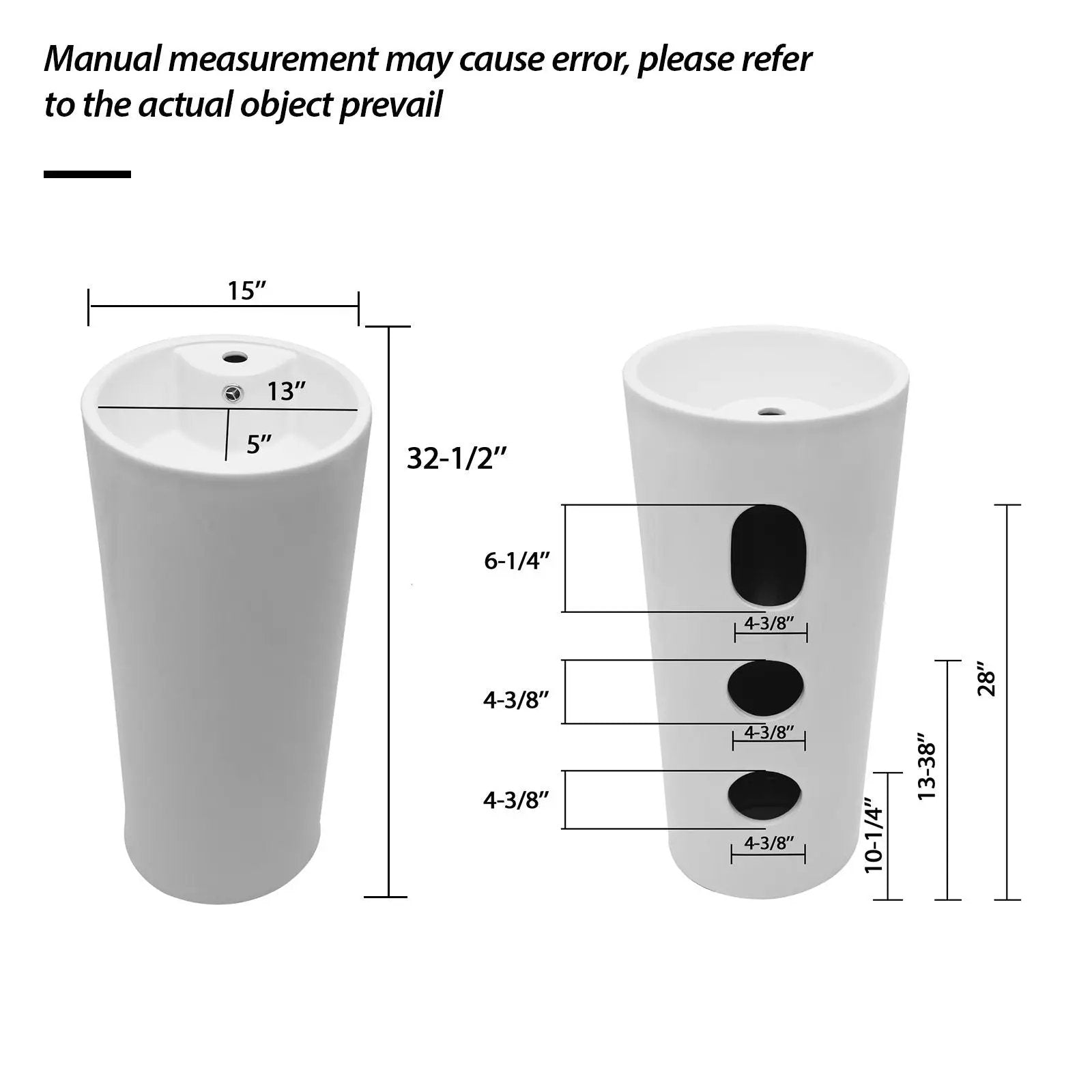 15" Pedestal Sink With Space Saving Design, Smooth Non Porous Surface For Powder Rooms - White by HouseOfZazla