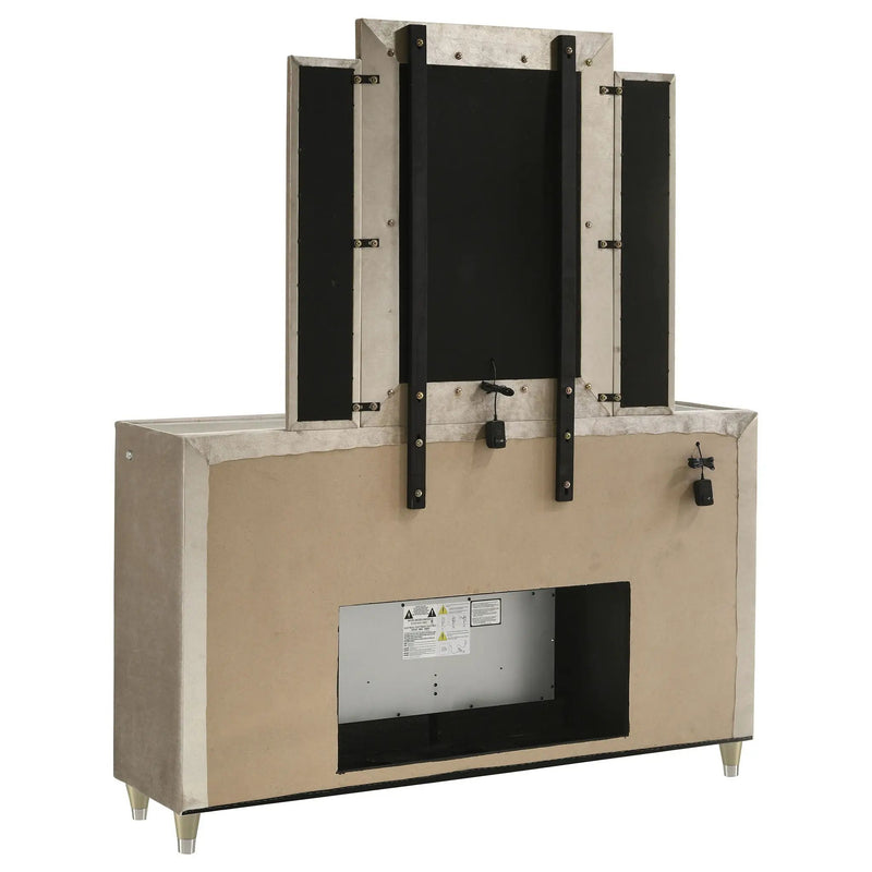 Lorient 8-drawer LED Flame Box Dresser and Mirror Ivory Camel by Unique Piece Furniture