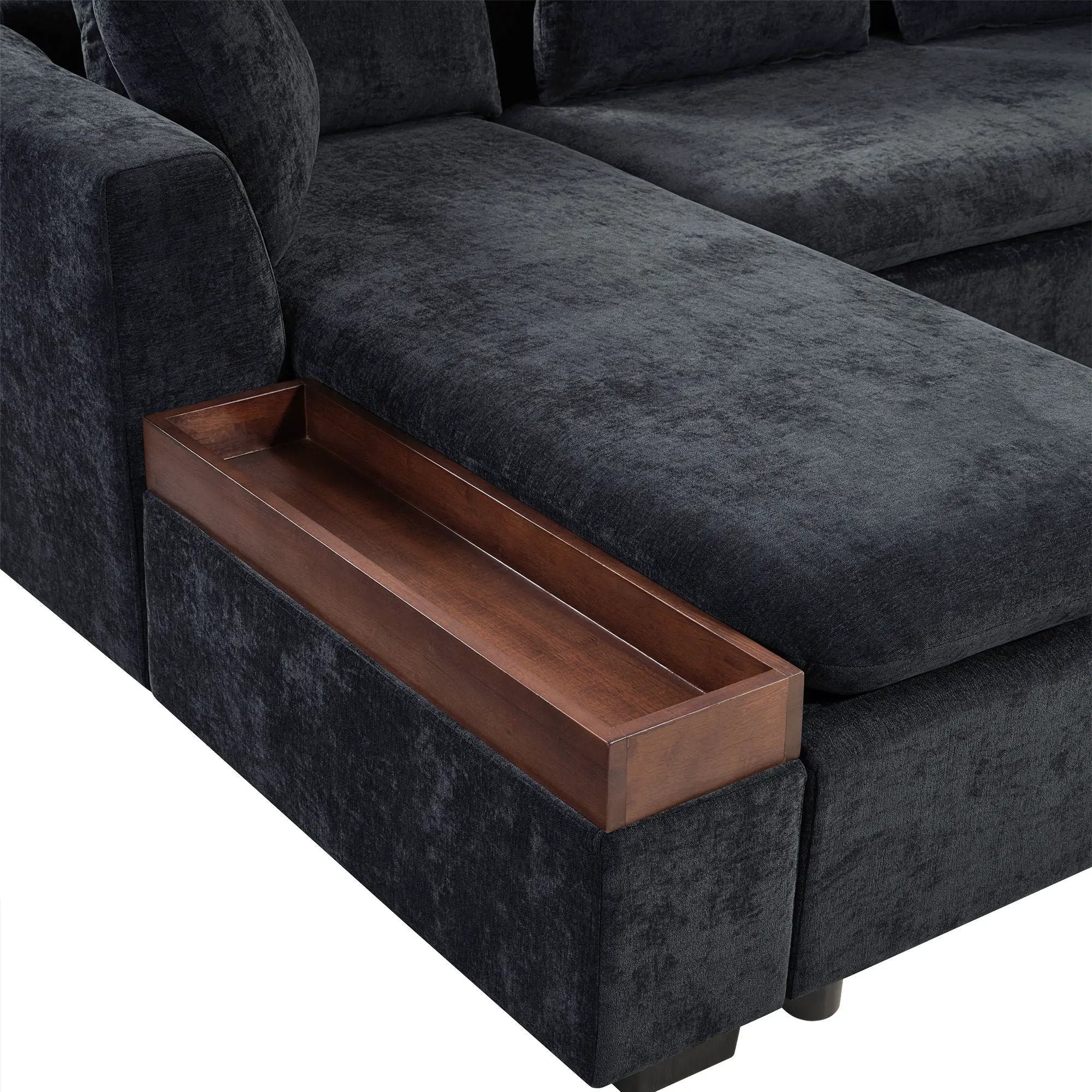 Modern L Shaped Sectional Sofa With Upholstery And Wooden Storage