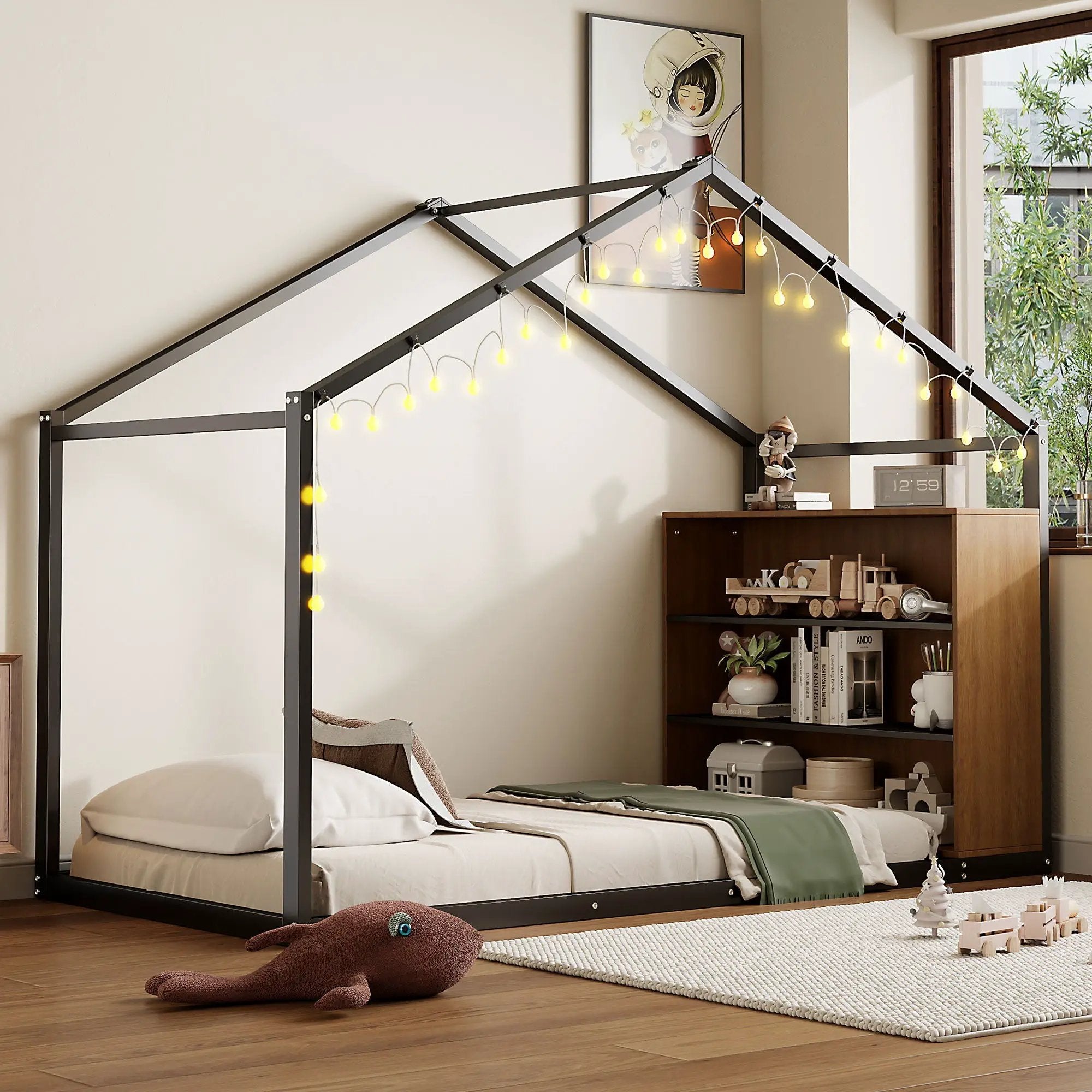 Bed House Frame With Shelves And Lights by Unique Piece Furniture