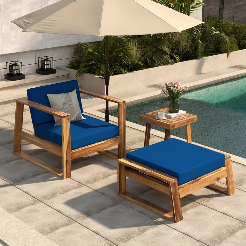 U_STYLE Acacia Wood Outdoor Lounge Set - Chair and Ottoman by HouseOfZazla