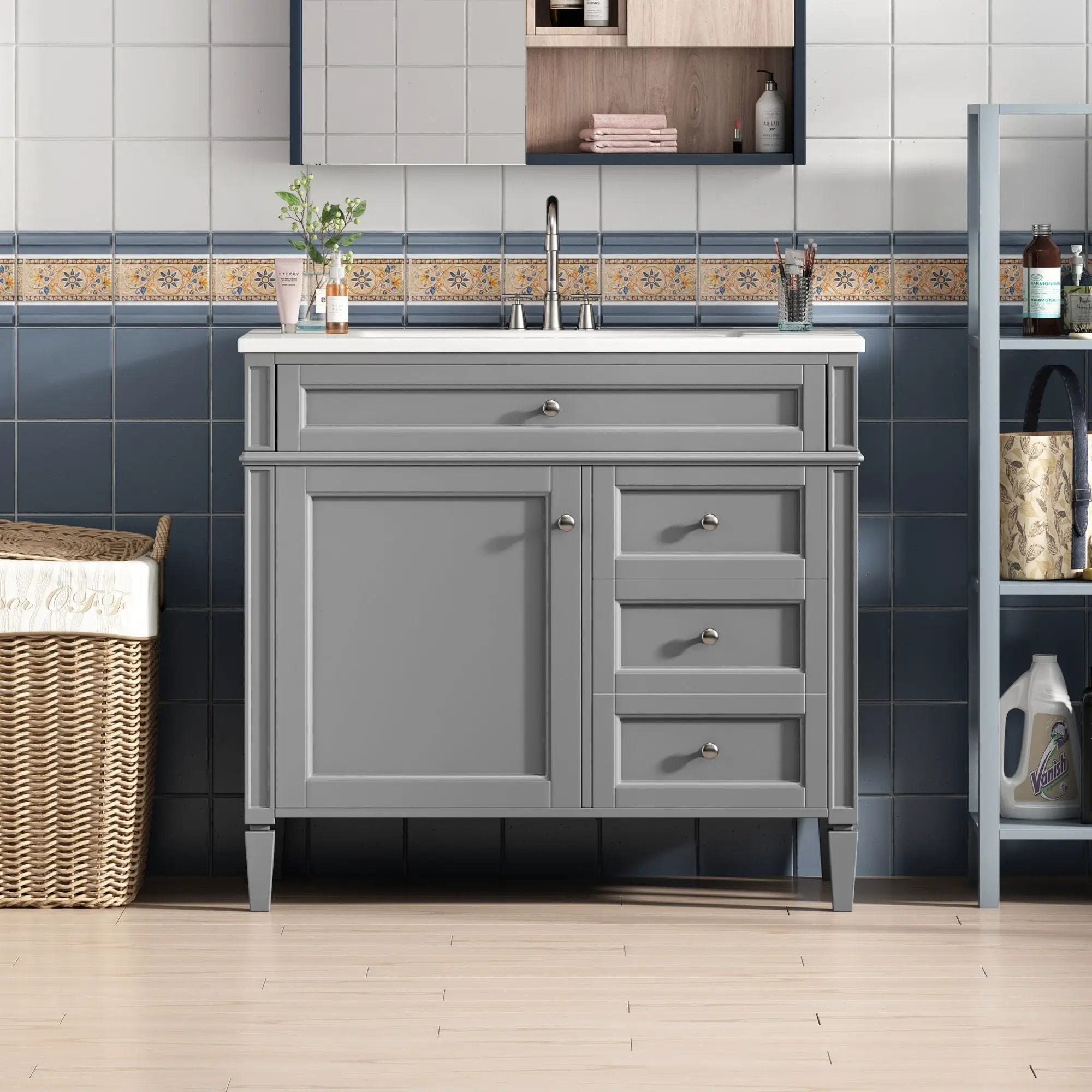 Bathroom Vanity With 2 Drawers And Tip-Out Drawer, Storage Cabinet by HouseOfZazla