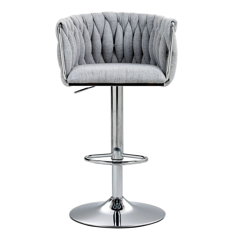 360 Degree Swivel Bar Stools Adjustable Counter Height Bar Chairs With Woven Back & Footrest, Silver Chromed Bar Stools For Kitchen Island (Set of 2) - Gray by Unique Piece Furniture