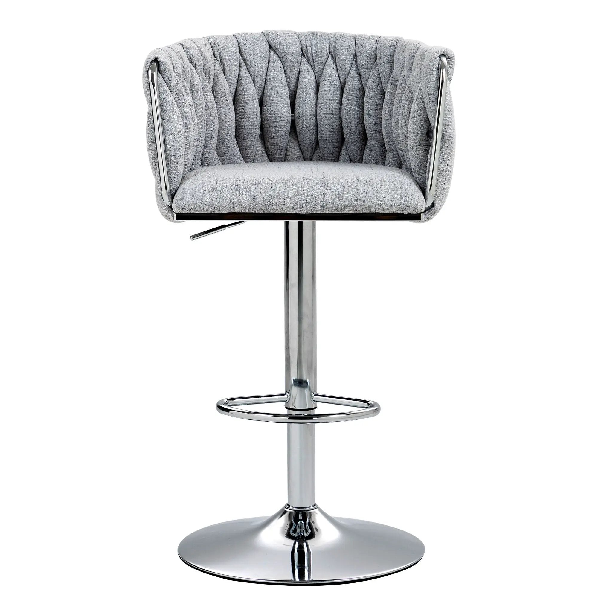 360 Degree Swivel Bar Stools Adjustable Counter Height Bar Chairs With Woven Back & Footrest, Silver Chromed Bar Stools For Kitchen Island (Set of 2) - Gray by HouseOfZazla