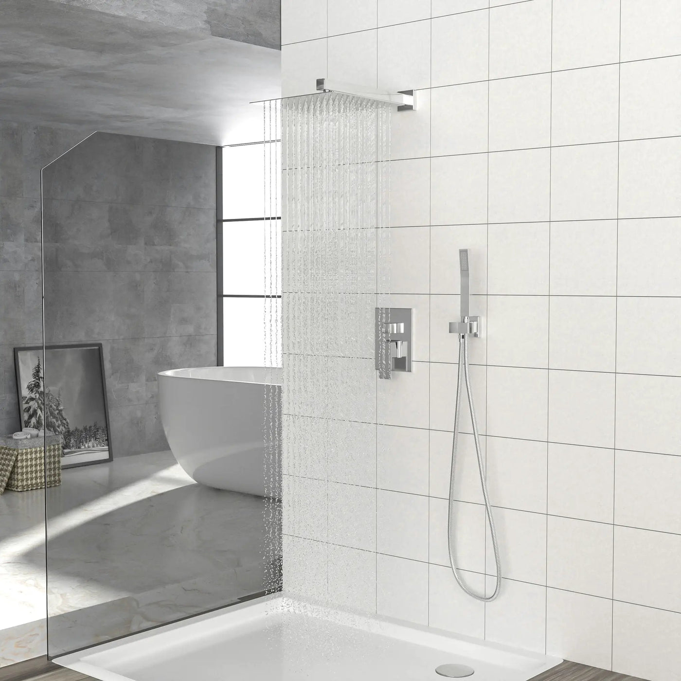 10" Square Dual Shower Head System Wall Mounted With Rough In Valve Modern Bathroom Fixture by HouseOfZazla