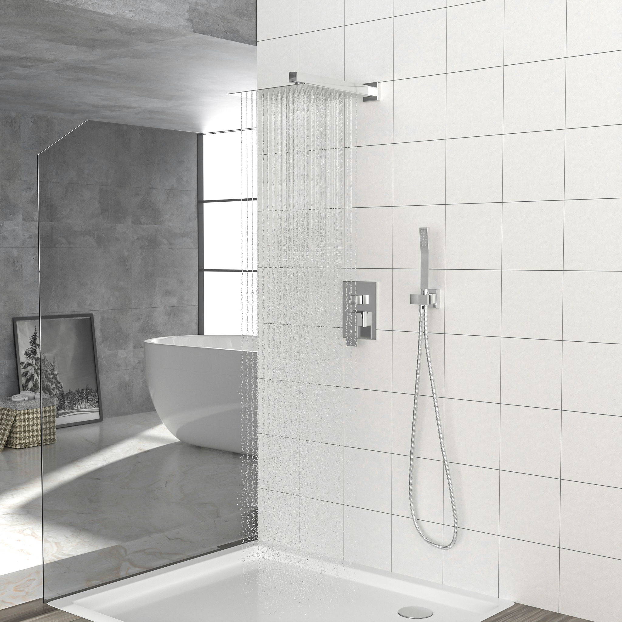 10" Square Dual Shower Head System Wall Mounted With Rough In Valve Modern Bathroom Fixture by HouseOfZazla